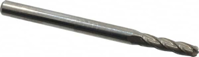 Ball End Mill: 0.0984" Dia, 0.374" LOC, 4 Flute, Solid Carbide