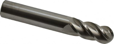 Ball End Mill: 0.5512" Dia, 1.2598" LOC, 4 Flute, Solid Carbide