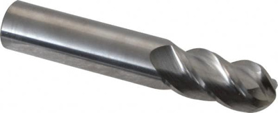 Ball End Mill: 0.6299" Dia, 1.2598" LOC, 4 Flute, Solid Carbide