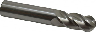 Ball End Mill: 0.7087" Dia, 1.4961" LOC, 4 Flute, Solid Carbide