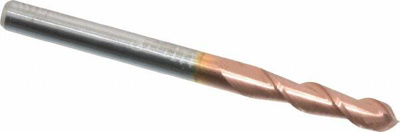Ball End Mill: 0.118" Dia, 0.4724" LOC, 2 Flute, Solid Carbide