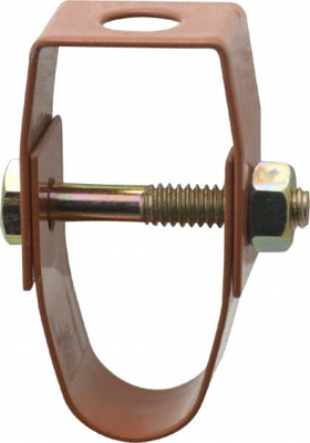 Adjustable Clevis Hanger: 1/2" Pipe, 3/8" Rod, Carbon Steel, Copper-Plated