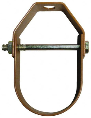 Adjustable Clevis Hanger: 5" Pipe, 5/8" Rod, Carbon Steel, Copper-Plated