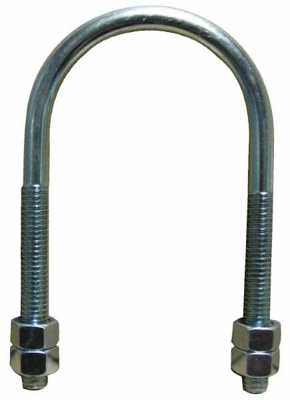 Round U-Bolt: Without Mount Plate, 1/4-20 UNC, 2-3/8" Thread Length, for 1/2" Pipe, Steel