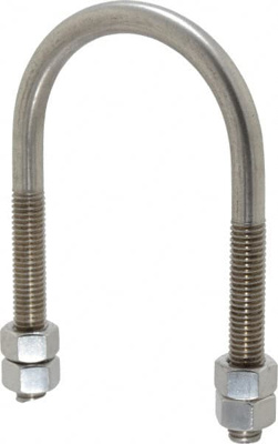 Round U-Bolt: Without Mount Plate, 1/2-13 UNC, 3" Thread Length, for 2-1/2" Pipe, Stainless Steel