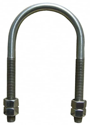 Round U-Bolt: Without Mount Plate, 1/2-13 UNC, 3" Thread Length, for 4" Pipe, Stainless Steel