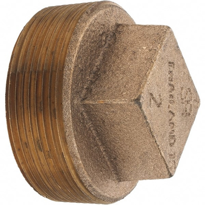 Brass Pipe Square Head Plug: 2" Fitting, Threaded, MNPT x FNPT, Class 125