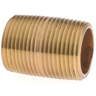Brass Pipe Nipple: Threaded on Both Ends, 1-3/8" OAL, 3/4" NPT