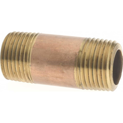 Brass Pipe Nipple: Threaded on Both Ends, 1-1/2" OAL, 3/8" NPT