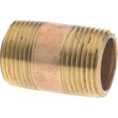 Brass Pipe Nipple: Threaded on Both Ends, 1-1/2" OAL, 3/4" NPT