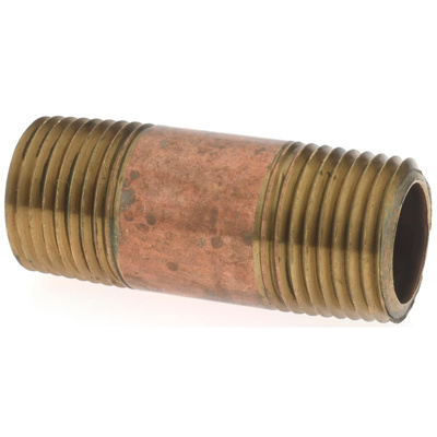 Brass Pipe Nipple: Threaded on Both Ends, 2" OAL, 1/2" NPT