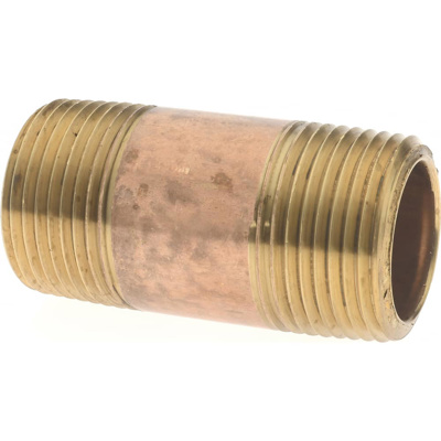 Brass Pipe Nipple: Threaded on Both Ends, 2" OAL, 3/4" NPT