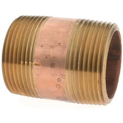 Brass Pipe Nipple: Threaded on Both Ends, 2" OAL, 1-1/4" NPT