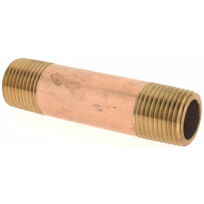 Brass Pipe Nipple: Threaded on Both Ends, 2-1/2" OAL, 3/8" NPT