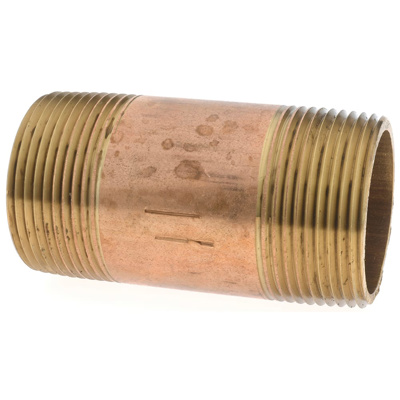 Brass Pipe Nipple: Threaded on Both Ends, 3" OAL, 1-1/4" NPT