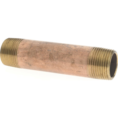 Brass Pipe Nipple: Threaded on Both Ends, 4" OAL, 3/4" NPT