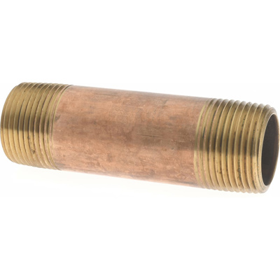 Brass Pipe Nipple: Threaded on Both Ends, 4" OAL, 1" NPT