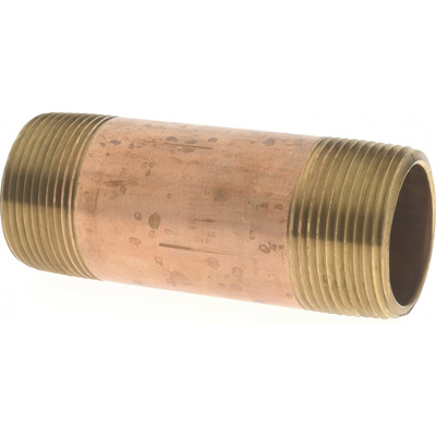 Brass Pipe Nipple: Threaded on Both Ends, 4" OAL, 1-1/4" NPT