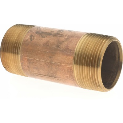 Brass Pipe Nipple: Threaded on Both Ends, 4" OAL, 1-1/2" NPT