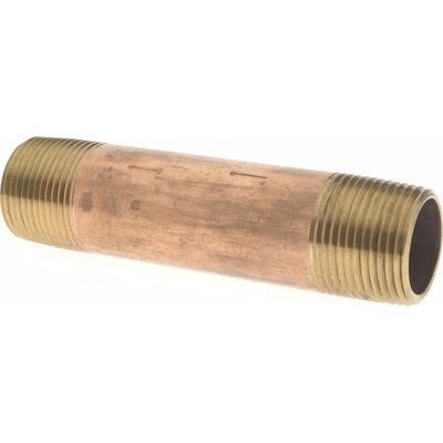 Brass Pipe Nipple: Threaded on Both Ends, 5" OAL, 1" NPT