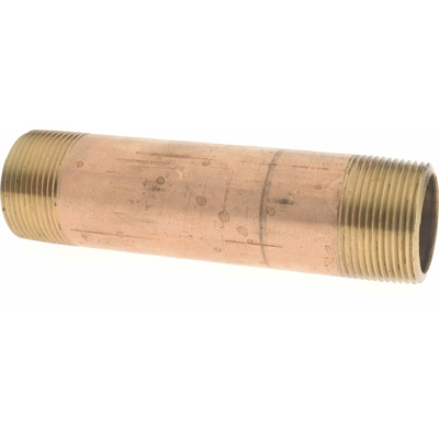 Brass Pipe Nipple: Threaded on Both Ends, 6" OAL, 1-1/4" NPT
