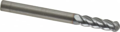 Ball End Mill: 0.1875" Dia, 0.625" LOC, 4 Flute, Solid Carbide