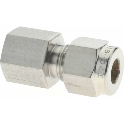 Compression Tube Connector: 1/8-27" Thread, Compression x FNPT Stainless Steel Hose, Tube, Fittings 