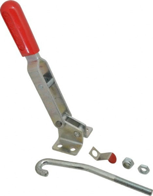 Pull-Action Latch Clamp: Horizontal, 1,000 lb, J-Hook, Flanged Base