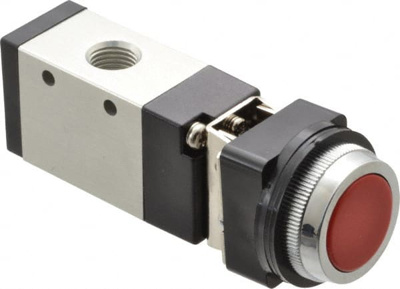 Manually Operated Valve: 0.25" NPT Outlet, Manual Mechanical, Push Button with Guard & Spring Actuat