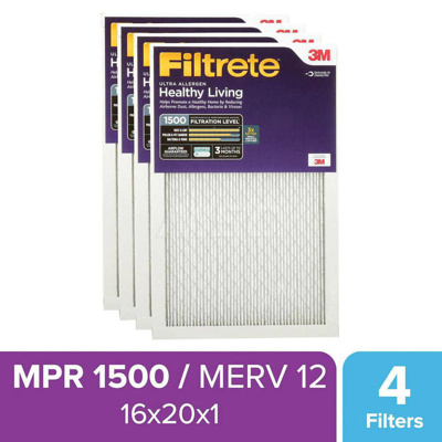 Pleated Air Filter: 16 x 20 x 1", MERV 12, 90% Efficiency