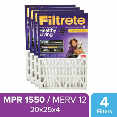 Pleated Air Filter: 20 x 25 x 4", MERV 12, 55% Efficiency