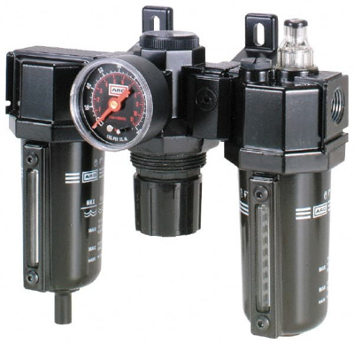 FRL Combination Unit: 1/4 NPT, Compact, 3 Pc Filter-Regulator-Lubricator with Pressure Gauge