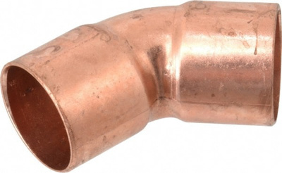 Wrot Copper Pipe 45 &deg; Elbow: 1" Fitting, C x C, Solder Joint