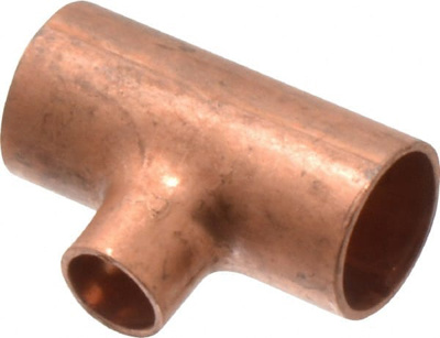 Wrot Copper Pipe Tee: 1/2" x 1/2" x 1/4" Fitting, C x C x C, Solder Joint