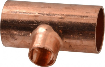 Wrot Copper Pipe Tee: 1" x 1" x 1/2" Fitting, C x C x C, Solder Joint