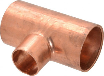 Wrot Copper Pipe Tee: 1-1/4" x 1-1/4" x 3/4" Fitting, C x C x C, Solder Joint