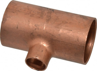 Wrot Copper Pipe Tee: 1-1/4" x 1-1/4" x 1/2" Fitting, C x C x C, Solder Joint
