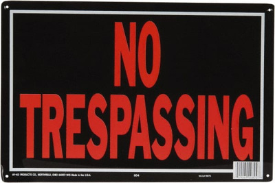 Security & Admittance Sign: Rectangle, "NO TRESSPASSING"
