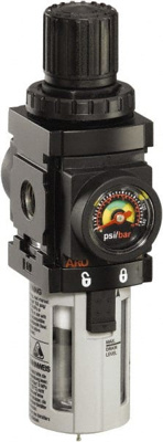 FRL Combination Unit: 1/4 NPT, Miniature, 1 Pc Filter/Regulator with Pressure Gauge