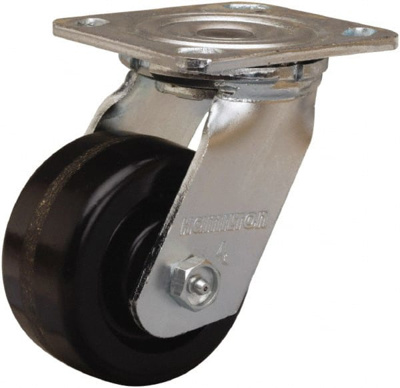 Swivel Top Plate Caster: Phenolic, 4" Wheel Dia, 2" Wheel Width, 800 lb Capacity, 5-5/8" OAH