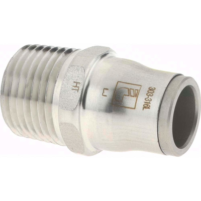 Push-To-Connect Tube to Male & Tube to Male NPT Tube Fitting: Male Connector, 1/2" Thread, 1/2" OD