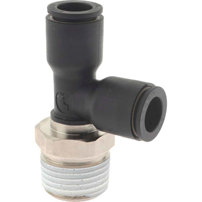 Push-To-Connect Tube Fitting: Male Run Tee, 1/2" Thread, 3/8" OD