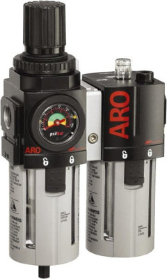 FRL Combination Unit: 3/8 NPT, Standard, 2 Pc Filter/Regulator-Lubricator with Pressure Gauge