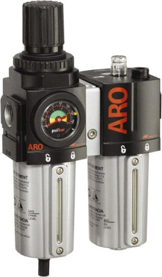 FRL Combination Unit: 3/4 NPT, Standard, 2 Pc Filter/Regulator-Lubricator with Pressure Gauge