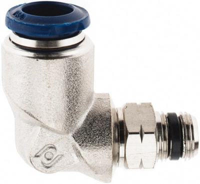 Push-To-Connect Tube to Male & Tube to Male NPTF Tube Fitting: Swivel Elbow, 1/8" Thread, 3/8" OD