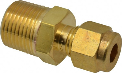 1/4" Tube OD x 3/8 MPT Brass Compression Tube Male Connector